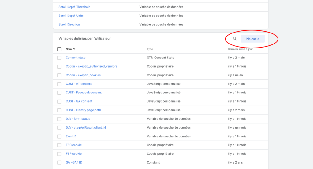 Les variables Google Tag Manager définies par l'utilisateur