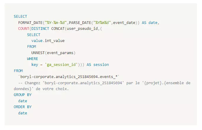 Créer et exécuter une requête SQL sur BigQuery (GA4)