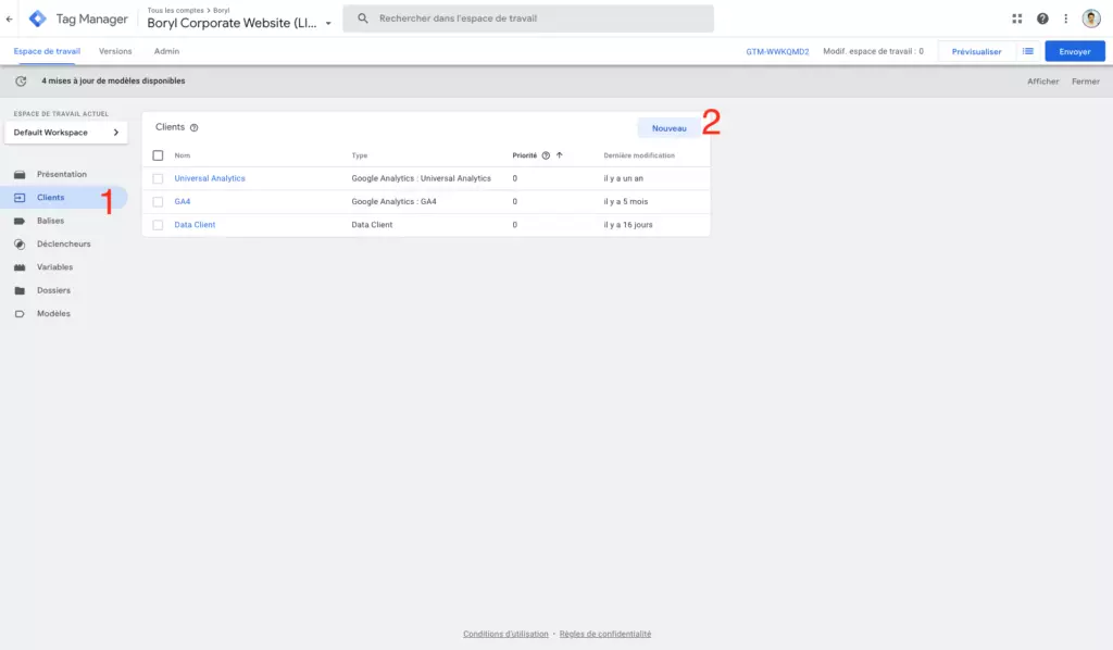 Étape 8 : création du client Google Analytics 4 sur le conteneur Google Tag Manager Server-Side